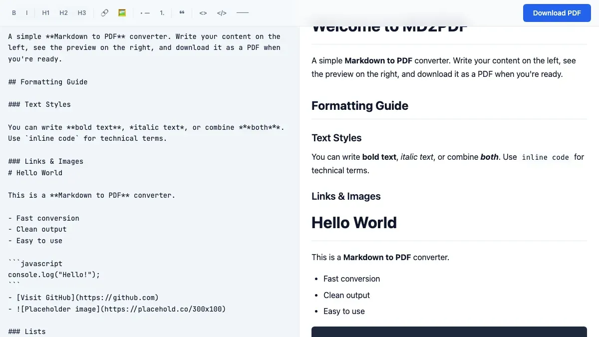 MD2PDF project screenshot