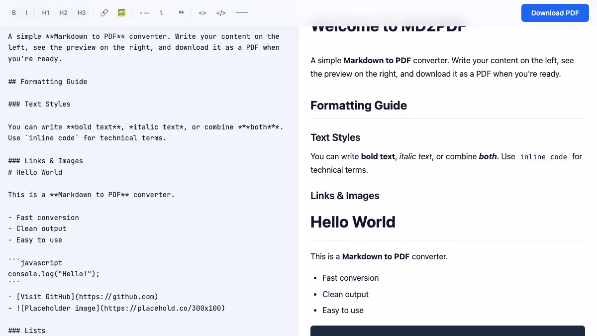 MD2PDF project screenshot